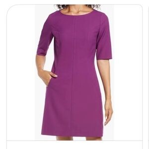 Tahari Purple Sheath Midi Dress 3/4 Sleeve Crew Neck